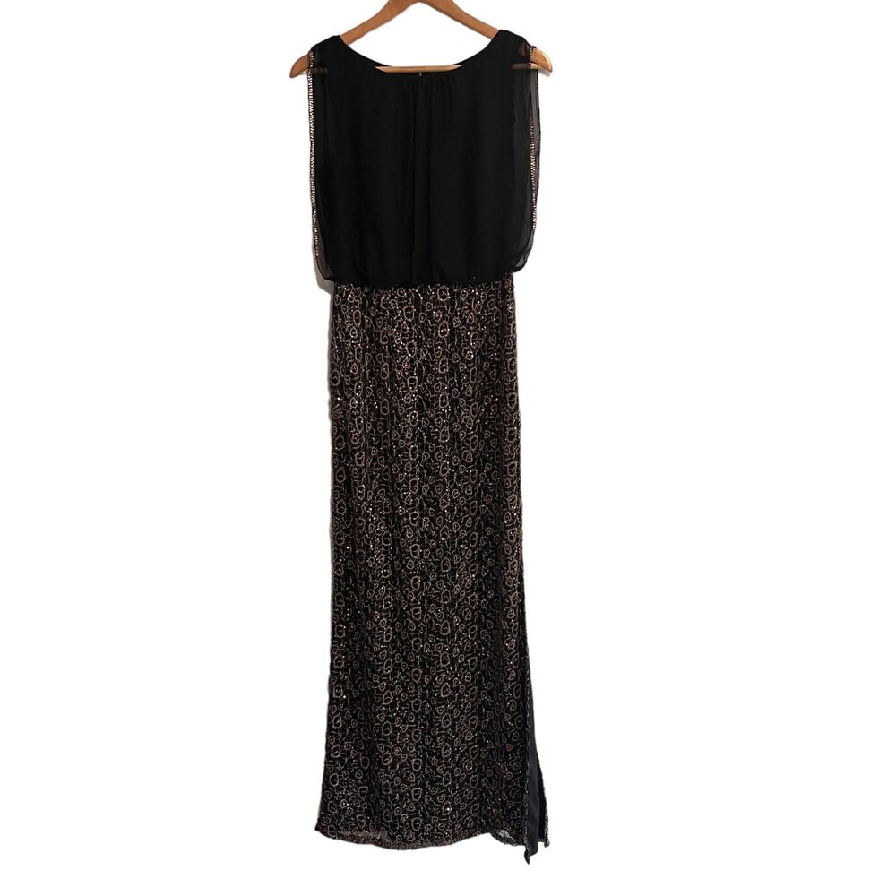 Aidan Mattox Black‎ Chiffon Sequined Maxi Dress Size 4 Formal Gold
